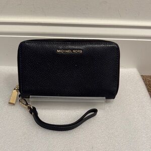 Michael Kors dark blue pebbled Leather Wristlet wallet